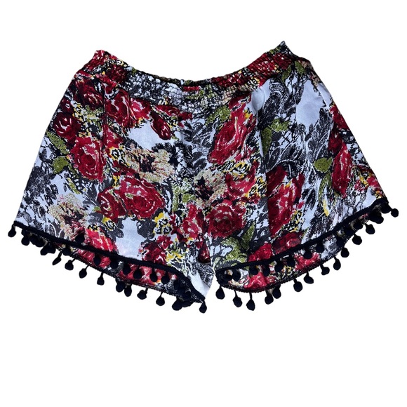 Lira Pants - Lira Pom Pom Fringed Boho Floral Short Festival Size M NWT